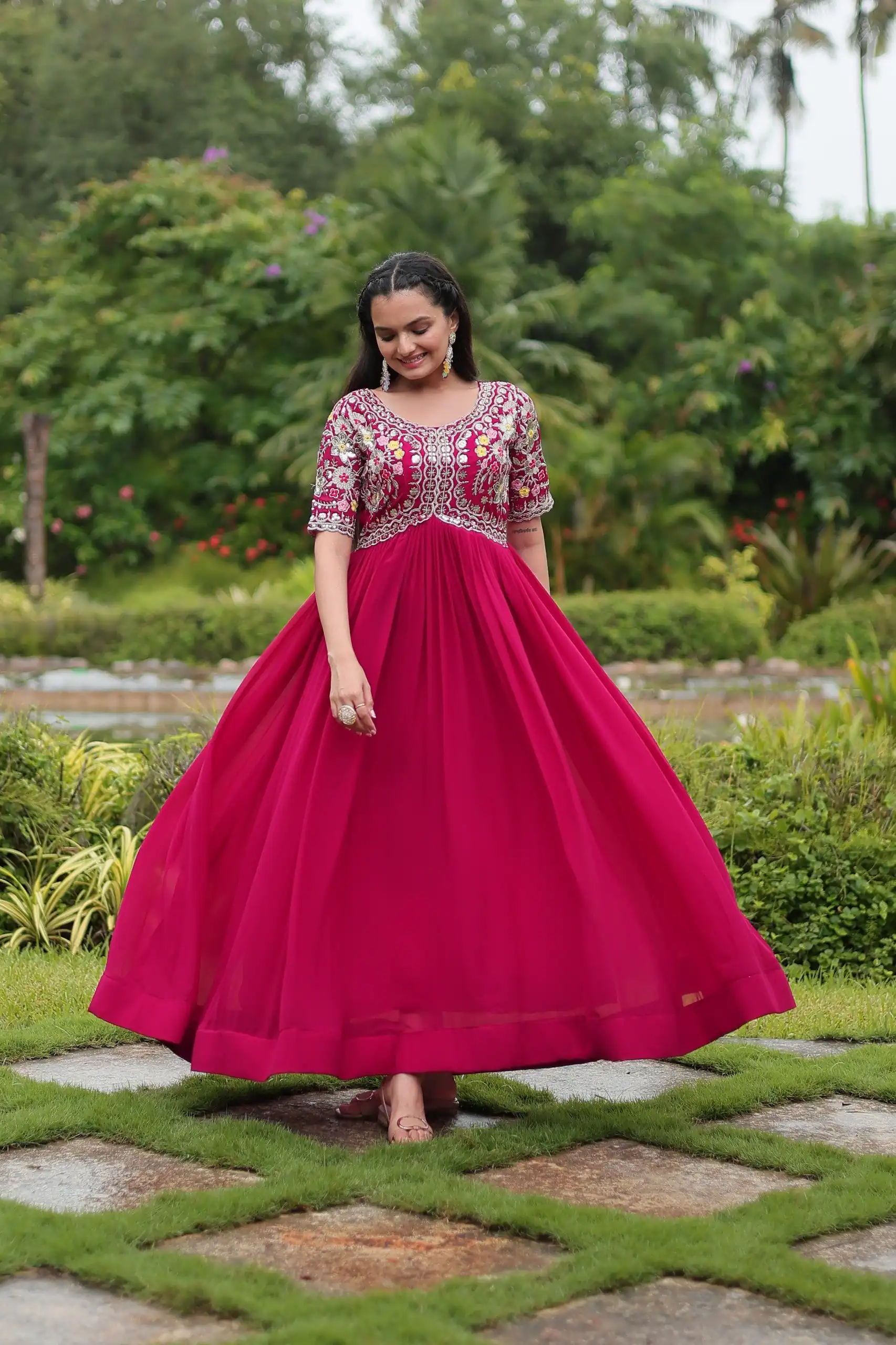 KA 1110 Pink Faux Blooming Gown Perfect for Wedding, Party, Holi, Lohri, Baby Shower – . Introductory Price ₹1649. Delivery 4-6 Working Days. Shop no | Bollywood Gowns, Creative Gowns, Designer Gowns, Embroidered Gowns, Gowns, Party Wear Gowns