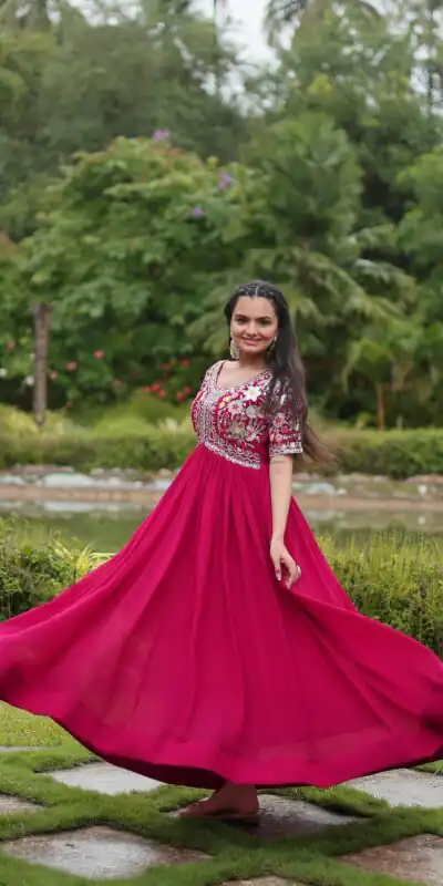 KA 1110 Pink Faux Blooming Gown Perfect for Wedding, Party, Holi, Lohri, Baby Shower – . Introductory Price ₹1649. Delivery 4-6 Working Days. Shop no | Bollywood Gowns, Creative Gowns, Designer Gowns, Embroidered Gowns, Gowns, Party Wear Gowns