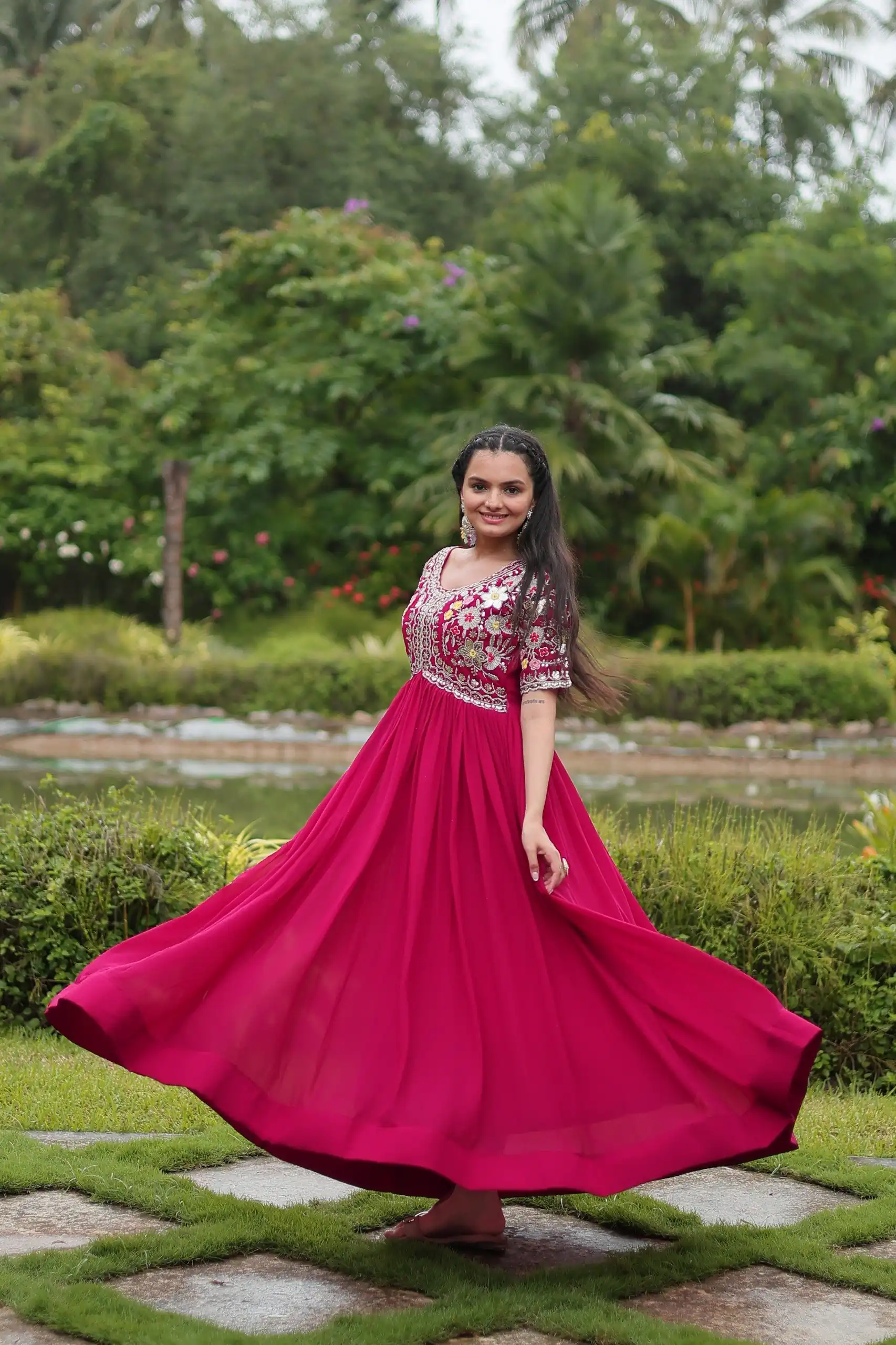 KA 1110 Pink Faux Blooming Gown Perfect for Wedding, Party, Holi, Lohri, Baby Shower – . Introductory Price ₹1649. Delivery 4-6 Working Days. Shop no | Bollywood Gowns, Creative Gowns, Designer Gowns, Embroidered Gowns, Gowns, Party Wear Gowns