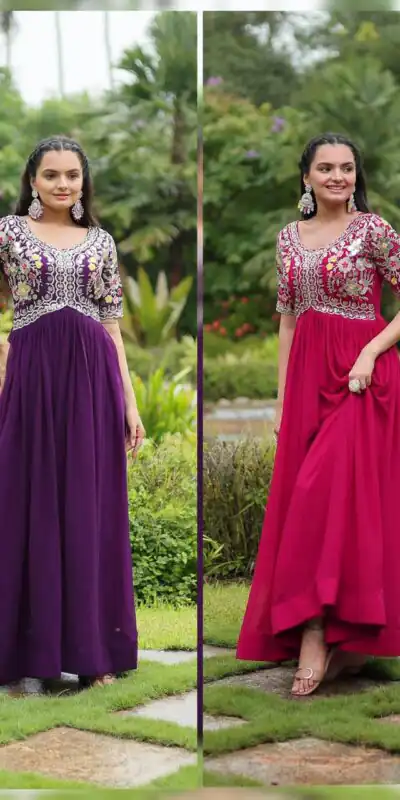 KA 1110 Pink Faux Blooming Gown Perfect for Wedding, Party, Holi, Lohri, Baby Shower – . Introductory Price ₹1649. Delivery 4-6 Working Days. Shop no | Bollywood Gowns, Creative Gowns, Designer Gowns, Embroidered Gowns, Gowns, Party Wear Gowns