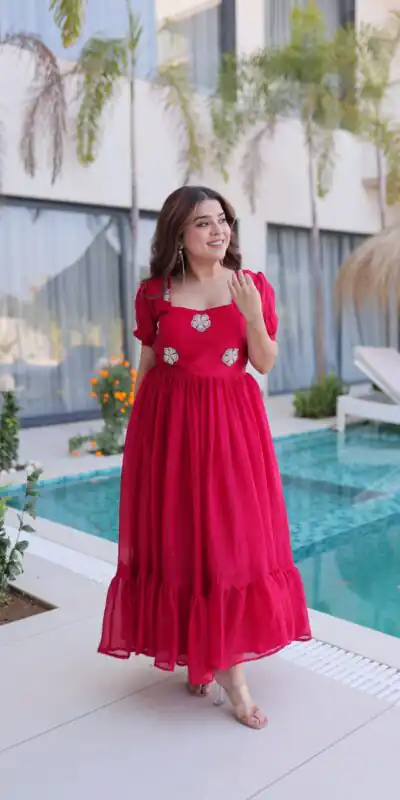KA 1224 Pink Color Fendi Silk Gown with Embroidery Work & Bead Work. Get it for ₹1769. Delivery 4-6 Working Days. Shop now. | Bollywood Gowns, Creative Gowns, Designer Gowns, Embroidered Gowns, Gowns, Party Wear Gowns