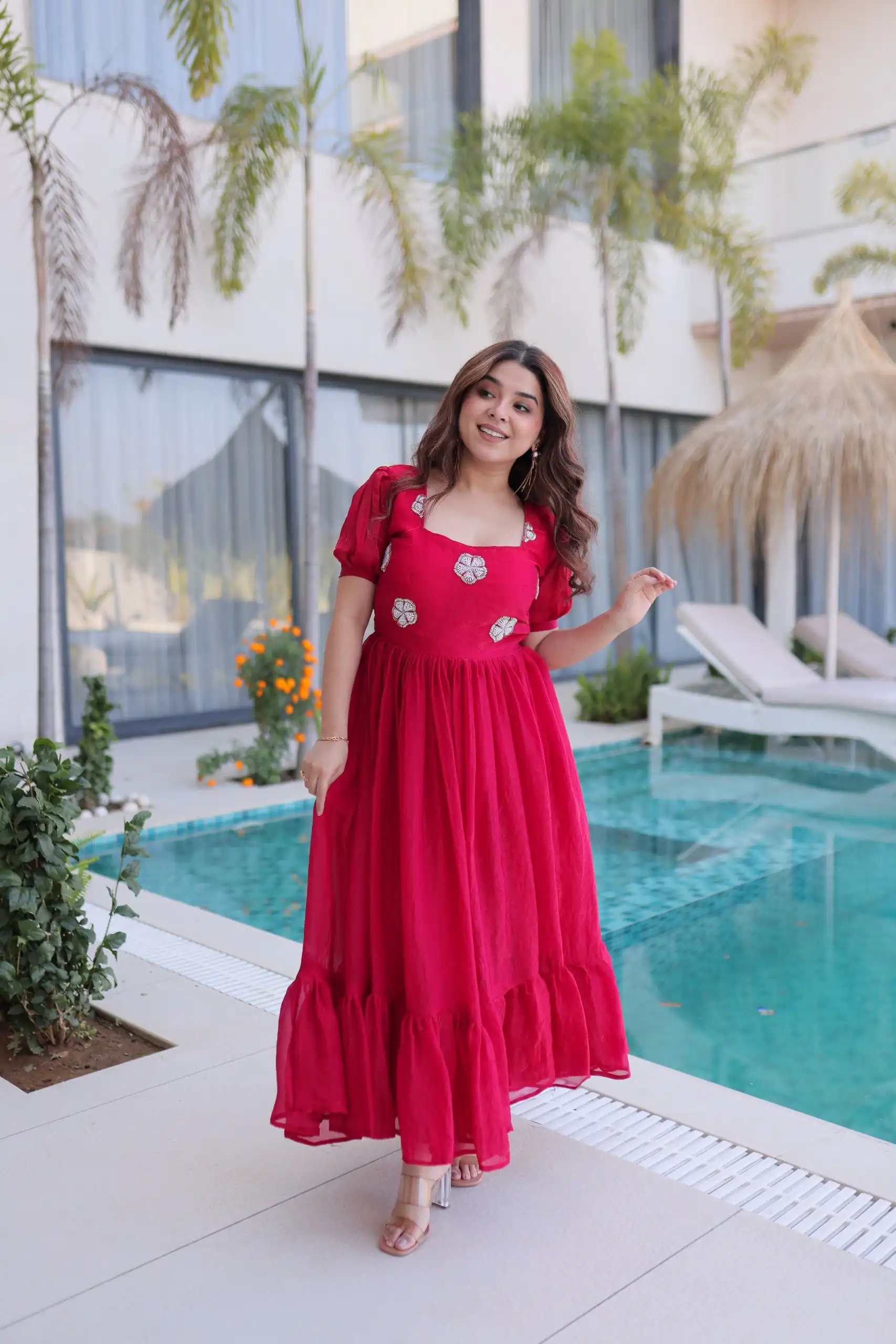 KA 1224 Pink Color Fendi Silk Gown with Embroidery Work & Bead Work. Get it for ₹1769. Delivery 4-6 Working Days. Shop now. | Bollywood Gowns, Creative Gowns, Designer Gowns, Embroidered Gowns, Gowns, Party Wear Gowns