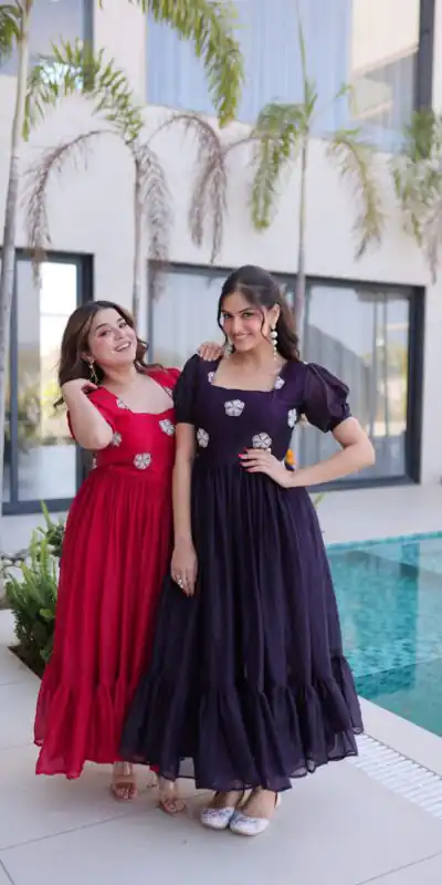 KA 1224 Pink Color Fendi Silk Gown with Embroidery Work & Bead Work. Get it for ₹1769. Delivery 4-6 Working Days. Shop now. | Bollywood Gowns, Creative Gowns, Designer Gowns, Embroidered Gowns, Gowns, Party Wear Gowns