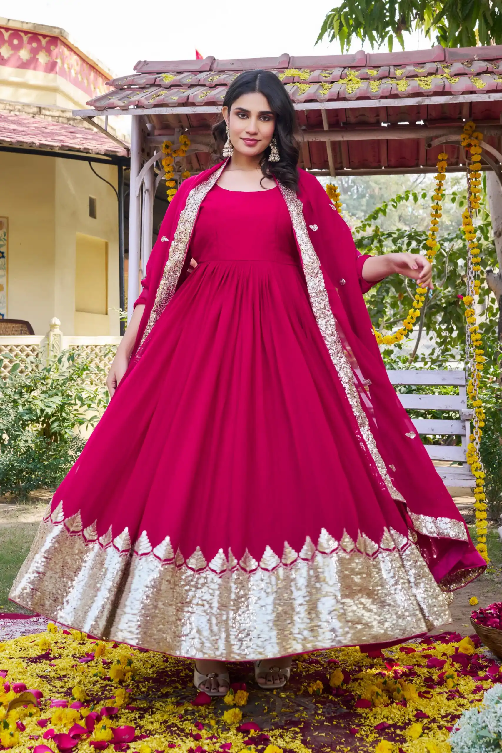 Ram 157 Pink Fox Georgette Gown Perfect for Wedding, Party, Ethnic Day, Pongal, Durga Puja – . Affordable Price ₹2149. Delivery 4-6 Working Days. | Bollywood Gowns, Creative Gowns, Designer Gowns, Embroidered Gowns, Gowns, Party Wear Gowns