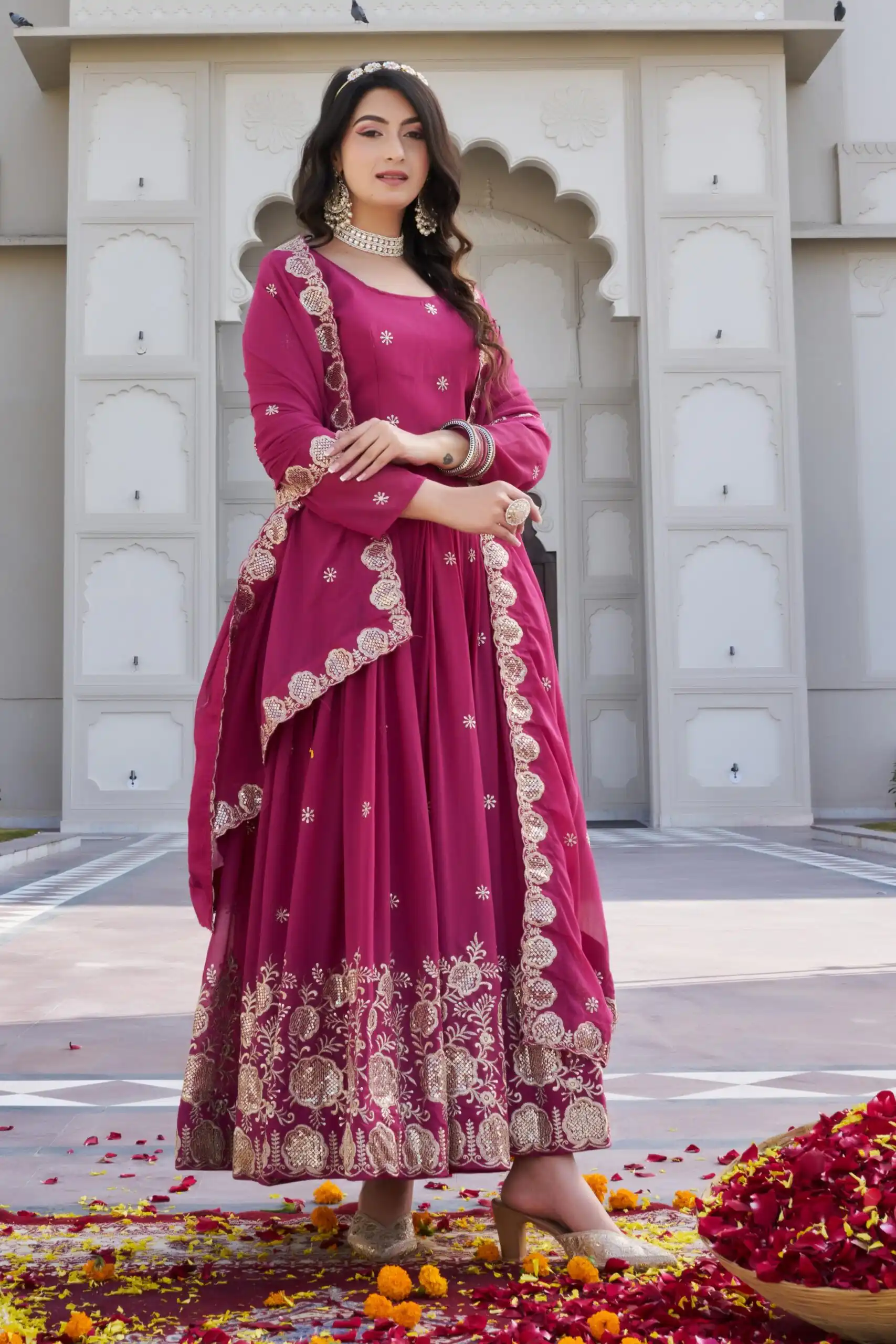 Ram 0153 Pink in Fox Georgette. Embroidery Work Gown Wedding, Party, Festive, Events Get it for ₹2049. Delivery 4-6 Working Days. Shop now. | Bollywood Gowns, Creative Gowns, Designer Gowns, Embroidered Gowns, Gowns, Party Wear Gowns
