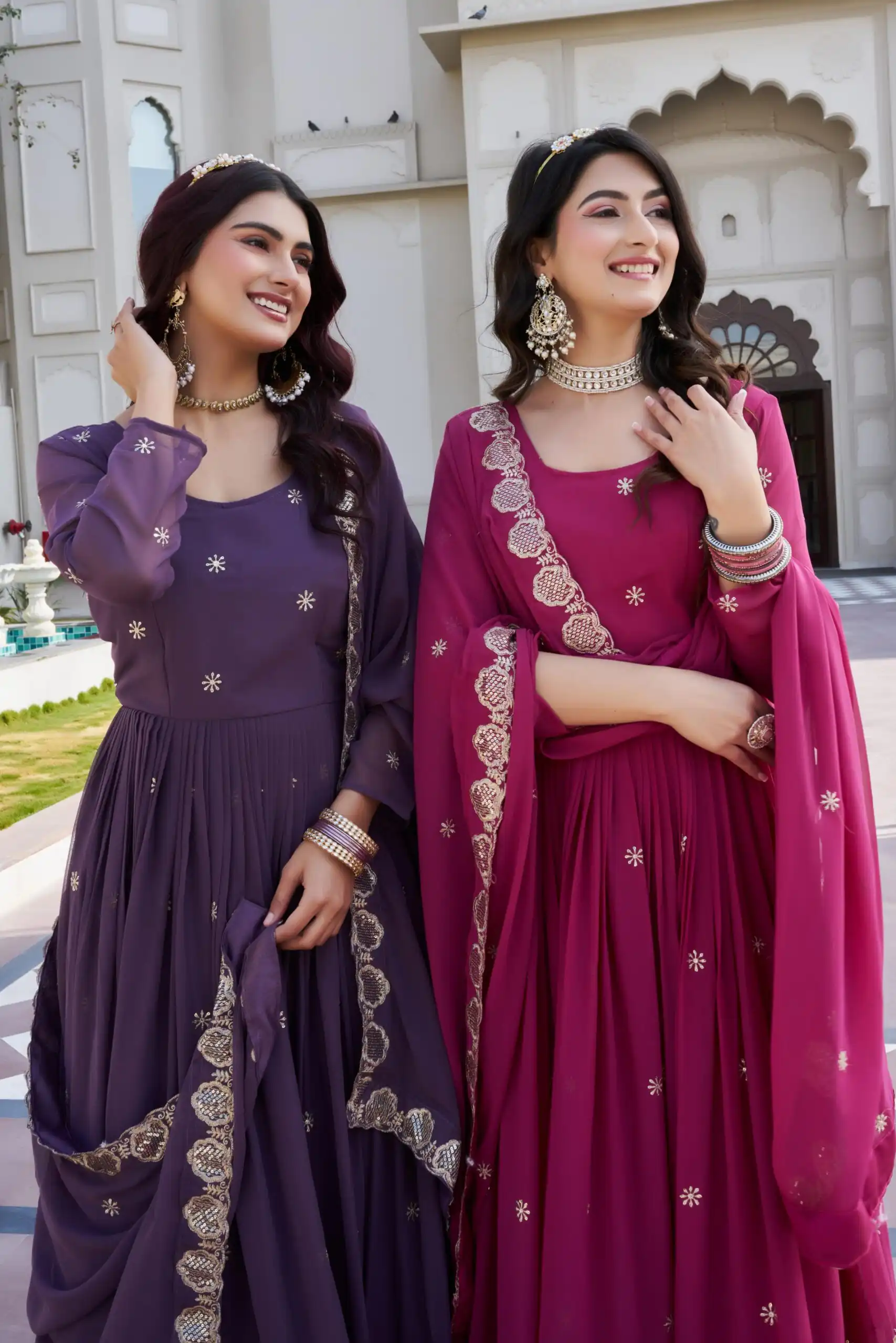 Ram 0153 Pink in Fox Georgette. Embroidery Work Gown Wedding, Party, Festive, Events Get it for ₹2049. Delivery 4-6 Working Days. Shop now. | Bollywood Gowns, Creative Gowns, Designer Gowns, Embroidered Gowns, Gowns, Party Wear Gowns