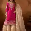 SR 1694 Pink Organza Silk Salwar Suit with Embroidery Work & Lace Work. Exclusive Offer ₹1999. Delivery 4-6 Working Days. Shop now. | Casual Suits, Jump Suits, Creative suits, Designer Suits, Palazzo Suits, Party Wear Suits, Patiala Suits, Salwar suit, Straight Suits