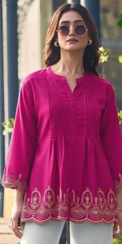 INLI Adaa 7.0 Pink in Rayon Cut Work & Embroidery Work Kurti . Introductory Price ₹1349. Delivery 4-6 Working Days. Shop now. | Bollywood Kurti, Creative Kurtis, Designer Kurti, Kurti, Party Wear Kurti, Selfie Kurti