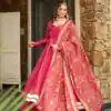 Pink Roman Simmer Silk Border Work Gown