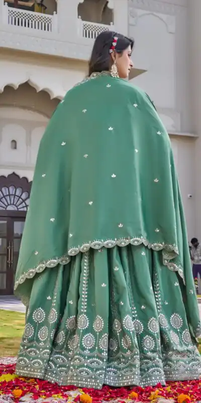 Ram 154 Pista Color Crap Silk Lehenga Choli with Embroidery Work. Now at just ₹2549. Delivery 4-6 Working Days. Shop now. | Bollywood Lehenga, Creative Lehenga, Designer Lehenga, Embroidered Lehenga, Lehenga, Party Wear Lehenga