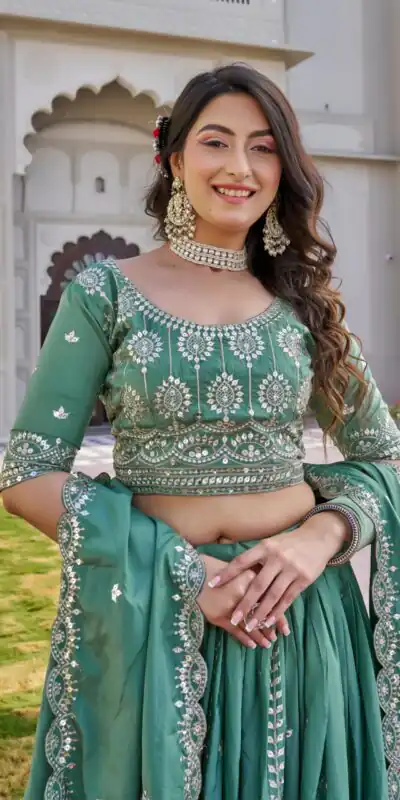 Ram 154 Pista Color Crap Silk Lehenga Choli with Embroidery Work. Now at just ₹2549. Delivery 4-6 Working Days. Shop now. | Bollywood Lehenga, Creative Lehenga, Designer Lehenga, Embroidered Lehenga, Lehenga, Party Wear Lehenga