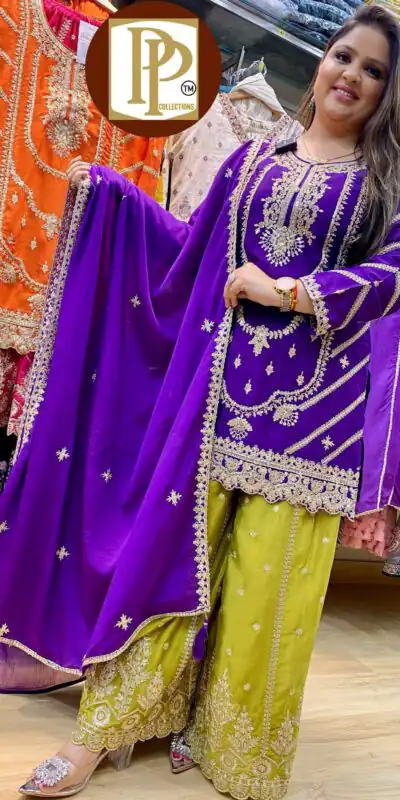 ND 5033 Purple Chinon Silk Salwar Suit with Embroidery Work & Lace Work. Affordable Price ₹2149. Delivery 4-6 Working Days. Shop now. | Casual Suits, Jump Suits, Creative suits, Designer Suits, Palazzo Suits, Party Wear Suits, Patiala Suits, Salwar suit, Straight Suits