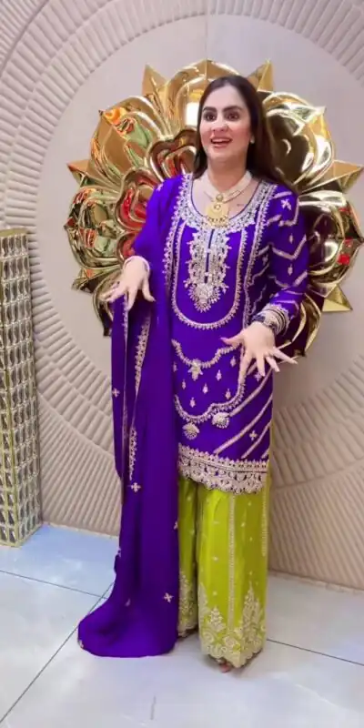 ND 5033 Purple Chinon Silk Salwar Suit with Embroidery Work & Lace Work. Affordable Price ₹2149. Delivery 4-6 Working Days. Shop now. | Casual Suits, Jump Suits, Creative suits, Designer Suits, Palazzo Suits, Party Wear Suits, Patiala Suits, Salwar suit, Straight Suits