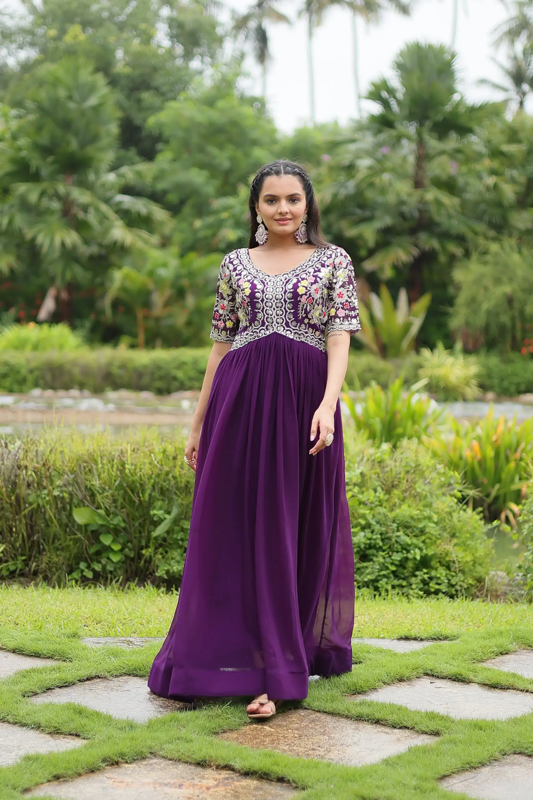 KA 1110 Purple Faux Blooming Gown Perfect for Wedding, Party, Holi, Lohri, Baby Shower – . Introductory Price ₹1649. Delivery 4-6 Working Days. Shop no | Bollywood Gowns, Creative Gowns, Designer Gowns, Embroidered Gowns, Gowns, Party Wear Gowns