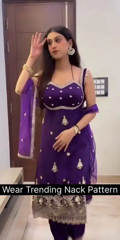 ST 1158 Purple in Faux Georgette Embroidery Work & Lace Work Salwar Suit . Introductory Price ₹1949. Delivery 4-6 Working Days. Shop now. | Casual Suits, Jump Suits, Creative suits, Designer Suits, Palazzo Suits, Party Wear Suits, Patiala Suits, Salwar suit, Straight Suits