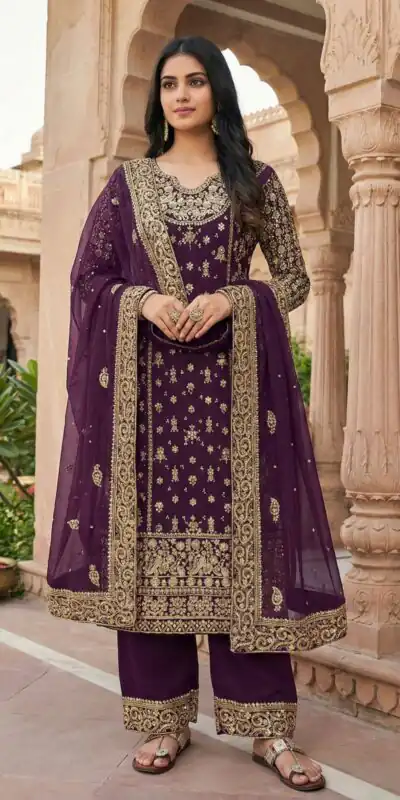NSR 879 Purple Faux Georgette Salwar Suit with Embroidery Work. Available at ₹2399 only. Delivery 4-6 Working Days. Shop now. | Casual Suits, Jump Suits, Tops & Bottoms, Track Suits, Trendy Wear, Creative suits, Designer Suits, Palazzo Suits, Party Wear Suits, Patiala Suits, Salwar suit, Straight Suits