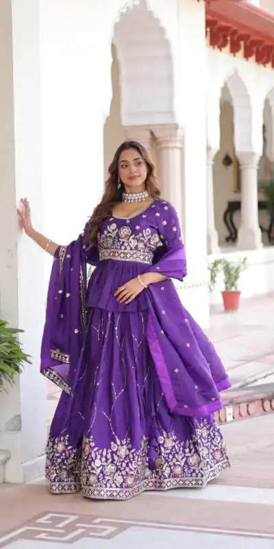 KA 5059 Purple in Gold Crush. Embroidery Work & Zari Work Lehenga Choli Available at ₹2999 only. Delivery 4-6 Working Days. Shop now. | Bollywood Lehenga, Creative Lehenga, Designer Lehenga, Embroidered Lehenga, Lehenga, Party Wear Lehenga