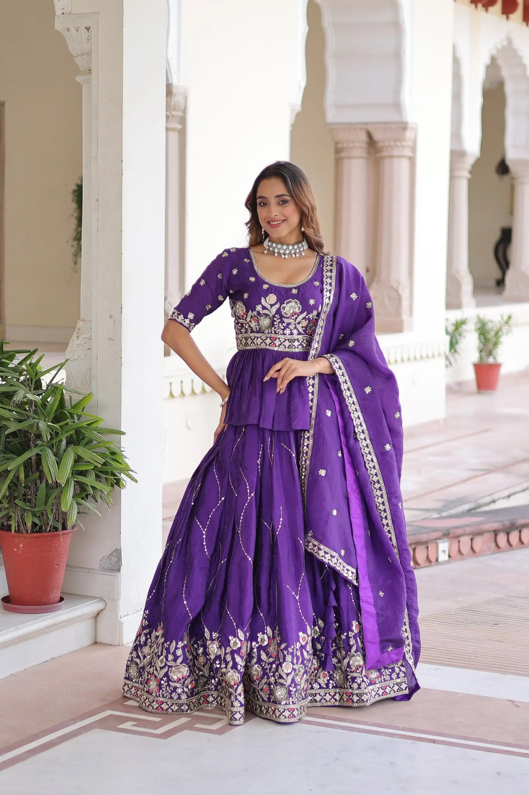 KA 5059 Purple in Gold Crush. Embroidery Work & Zari Work Lehenga Choli Available at ₹2999 only. Delivery 4-6 Working Days. Shop now. | Bollywood Lehenga, Creative Lehenga, Designer Lehenga, Embroidered Lehenga, Lehenga, Party Wear Lehenga