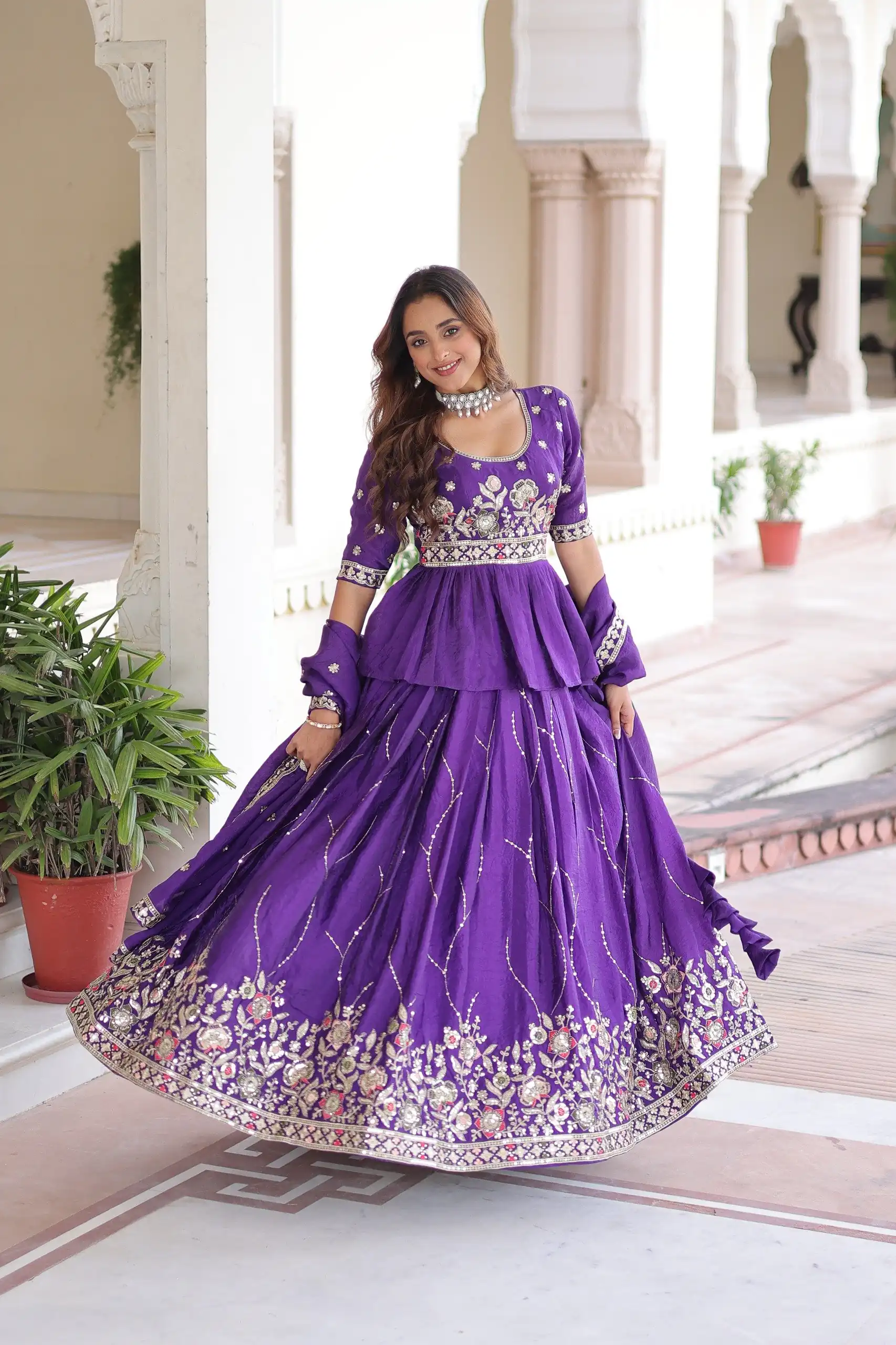KA 5059 Purple in Gold Crush. Embroidery Work & Zari Work Lehenga Choli Available at ₹2999 only. Delivery 4-6 Working Days. Shop now. | Bollywood Lehenga, Creative Lehenga, Designer Lehenga, Embroidered Lehenga, Lehenga, Party Wear Lehenga