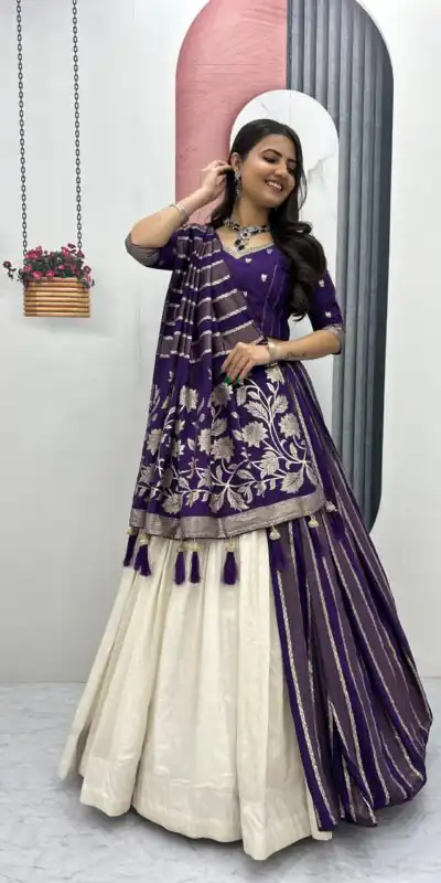 PC 560 Purple in Jacquard Silk Designer Work Lehenga Choli . Introductory Price ₹3249. Delivery 4-6 Working Days. Shop now. | Bollywood Lehenga, Creative Lehenga, Designer Lehenga, Embroidered Lehenga, Lehenga, Party Wear Lehenga