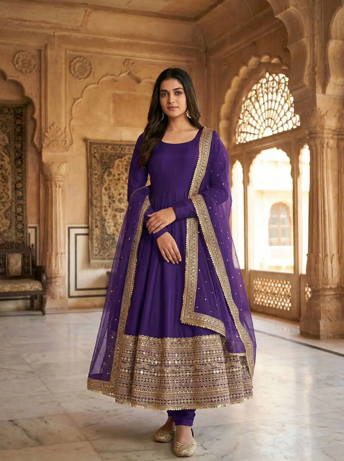 ZSR 3152 Purple Color Roman silk Gown with Embroidery Work & Lace Work. Grab it for ₹2599. Delivery 4-6 Working Days. Shop now. | Bollywood Gowns, Creative Gowns, Designer Gowns, Embroidered Gowns, Gowns, Party Wear Gowns
