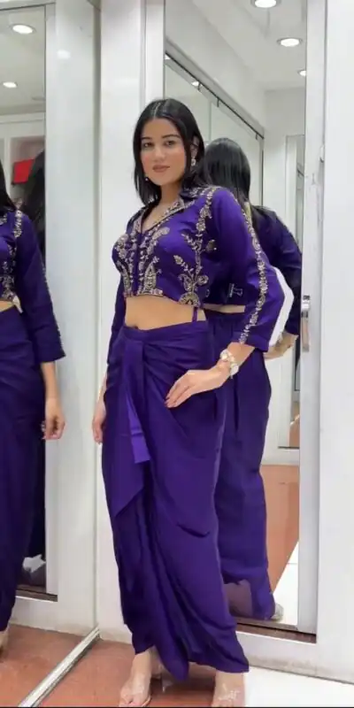 BB 44 Purple Soft Chinon Silk Perfect for Wedding, Party, Durga Puja, Diwali, Holi –Dhoti Suit. Introductory Price ₹2099. Delivery 4-6 Working Days | Casual Suits, Jump Suits, Creative suits, Designer Suits, Palazzo Suits, Party Wear Suits, Patiala Suits, Salwar suit, Straight Suits