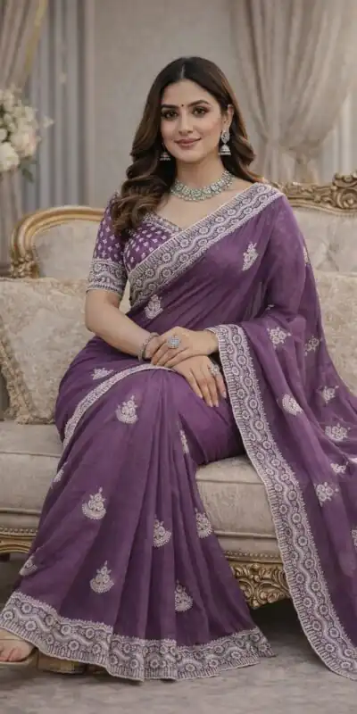 JR 654 Purple Color Soft Gold Crush Saree with Embroidery Work. Affordable Price ₹2049. Delivery 4-6 Working Days. Shop now. | Creative Sarees, Bollywood Sarees, Designer Sarees, Embroidered Sarees, Ethnic Saree, Modern Digital sarees, Party Wear Sarees, Sarees
