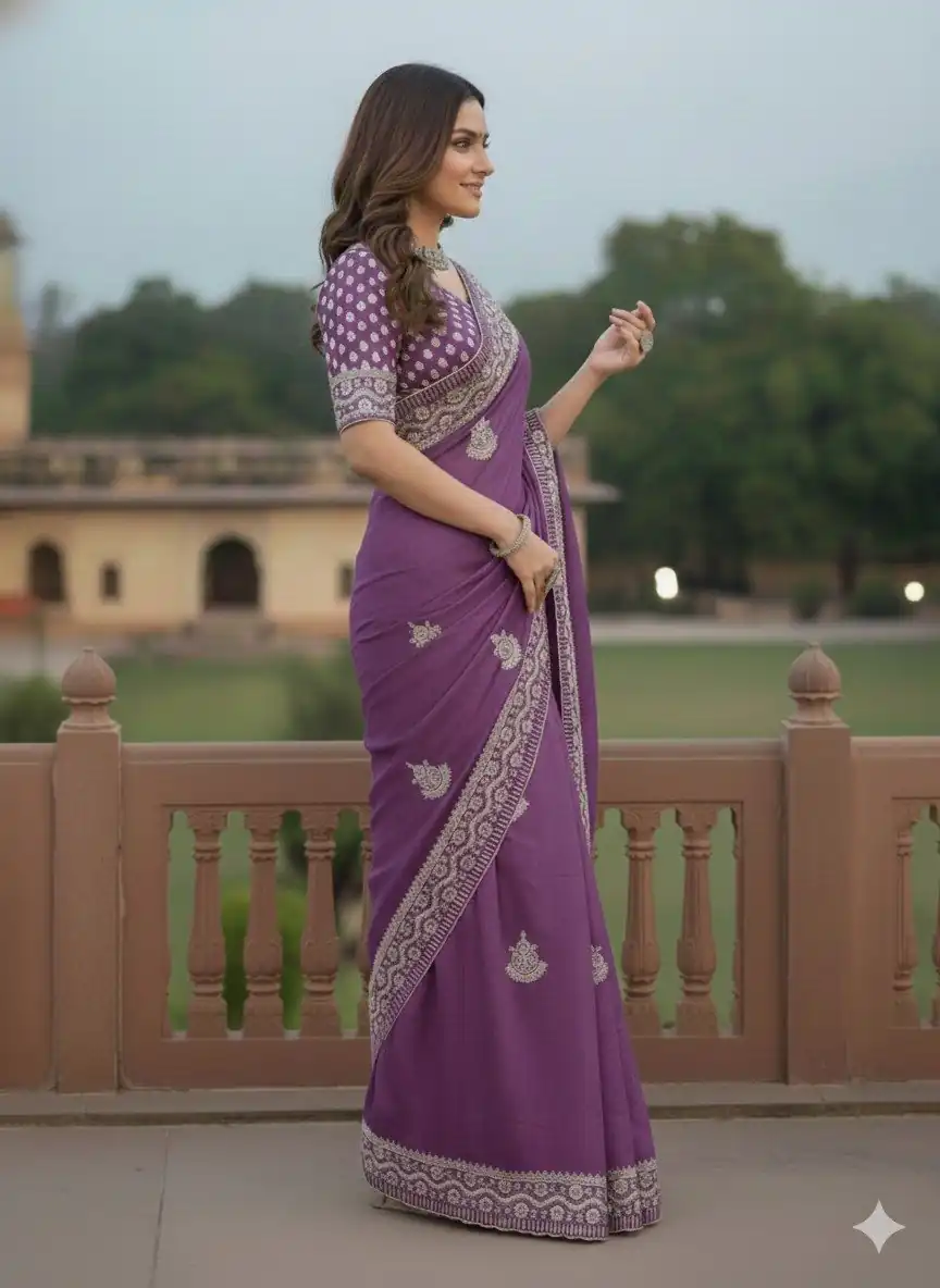 JR 654 Purple Color Soft Gold Crush Saree with Embroidery Work. Affordable Price ₹2049. Delivery 4-6 Working Days. Shop now. | Creative Sarees, Bollywood Sarees, Designer Sarees, Embroidered Sarees, Ethnic Saree, Modern Digital sarees, Party Wear Sarees, Sarees