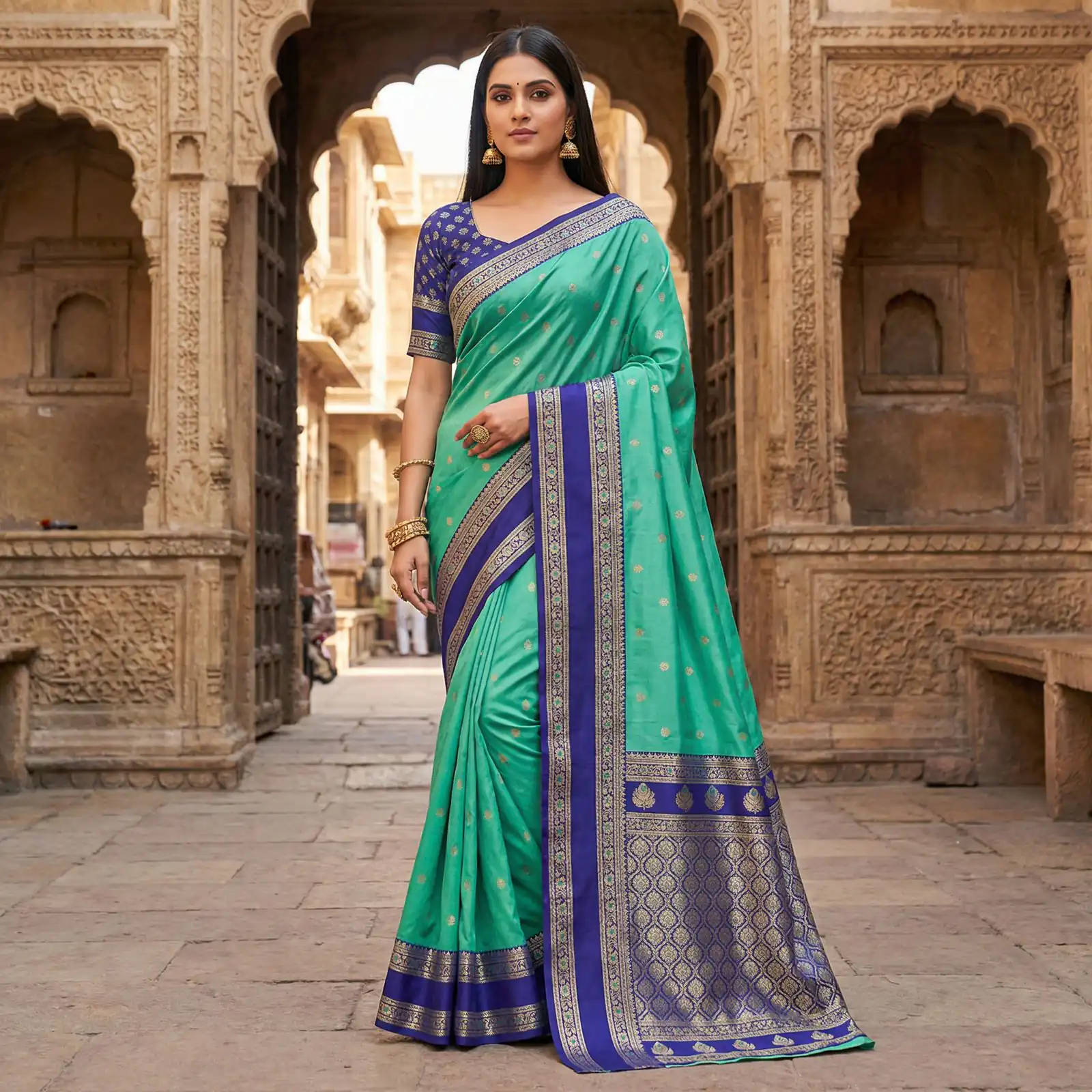 MB 3324 Rama in Color Banarasi Silk Zari Work & Lace Work Saree . Now at just ₹1949. Delivery 4-6 Working Days. Shop now. | Creative Sarees, Bollywood Sarees, Designer Sarees, Embroidered Sarees, Ethnic Saree, Modern Digital sarees, Party Wear Sarees, Sarees