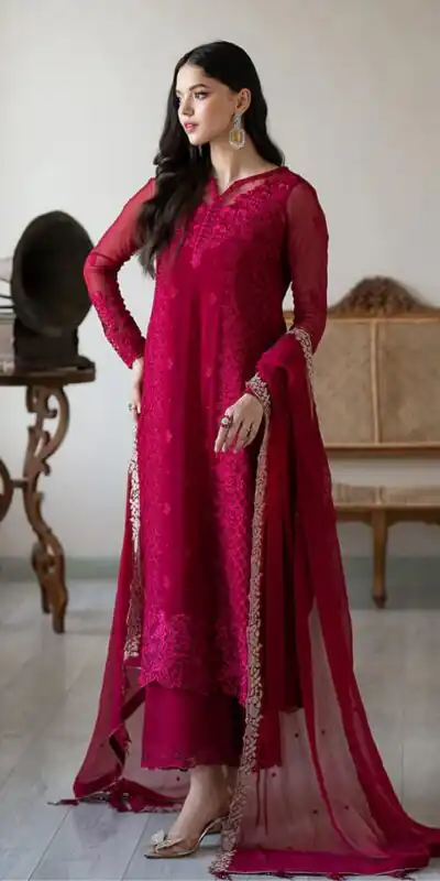 NSR 866 Rani Pink Faux Georgette Salwar Suit Perfect for Wedding, Party, Cultural Events, Housewarming, Ganesh Chaturthi – . Now at just ₹2149. De | Casual Suits, Jump Suits, Creative suits, Designer Suits, Palazzo Suits, Party Wear Suits, Patiala Suits, Salwar suit, Straight Suits