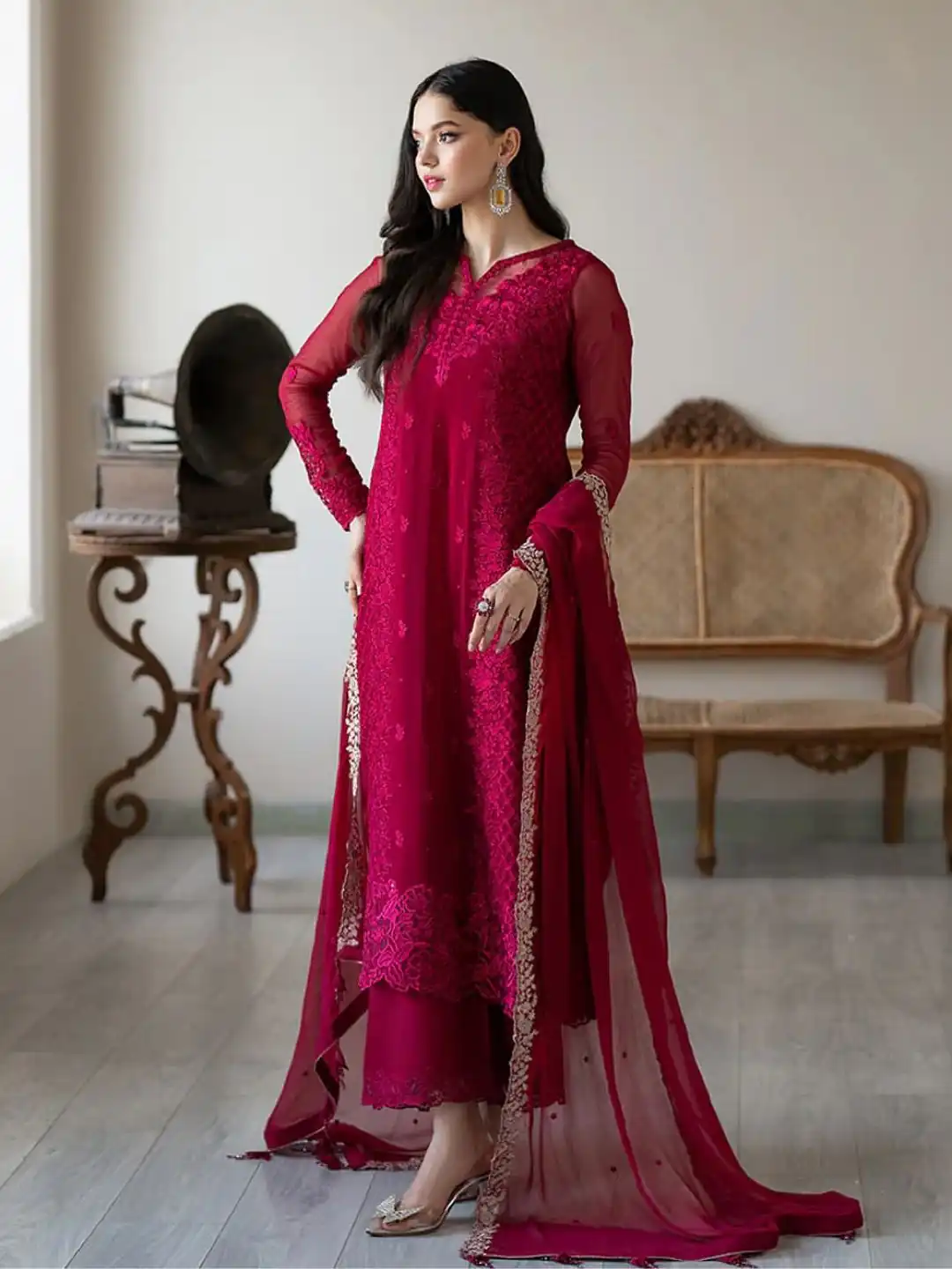 NSR 866 Rani Pink Faux Georgette Salwar Suit Perfect for Wedding, Party, Cultural Events, Housewarming, Ganesh Chaturthi – . Now at just ₹2149. De | Casual Suits, Jump Suits, Creative suits, Designer Suits, Palazzo Suits, Party Wear Suits, Patiala Suits, Salwar suit, Straight Suits