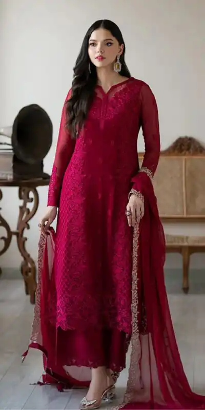 NSR 866 Rani Pink Faux Georgette Salwar Suit Perfect for Wedding, Party, Cultural Events, Housewarming, Ganesh Chaturthi – . Now at just ₹2149. De | Casual Suits, Jump Suits, Creative suits, Designer Suits, Palazzo Suits, Party Wear Suits, Patiala Suits, Salwar suit, Straight Suits