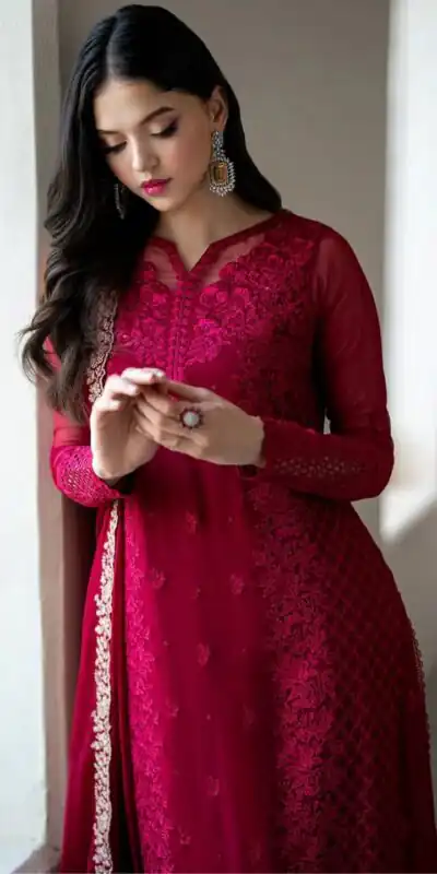 NSR 866 Rani Pink Faux Georgette Salwar Suit Perfect for Wedding, Party, Cultural Events, Housewarming, Ganesh Chaturthi – . Now at just ₹2149. De | Casual Suits, Jump Suits, Creative suits, Designer Suits, Palazzo Suits, Party Wear Suits, Patiala Suits, Salwar suit, Straight Suits