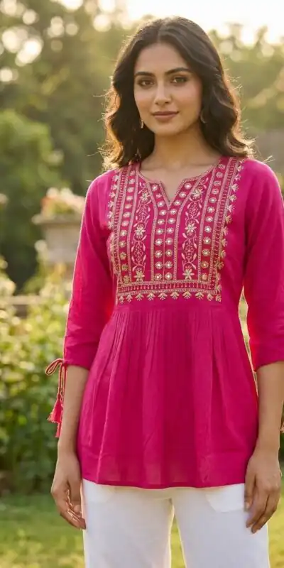 INLI Charmi vol 5 Rani Pink Rayon Thread Work Kurti . Wedding, Party, Festive, Events Affordable Price ₹1349. Delivery 4-6 Working Days. Shop now. | Bollywood Kurti, Creative Kurtis, Designer Kurti, Kurti, Party Wear Kurti, Selfie Kurti