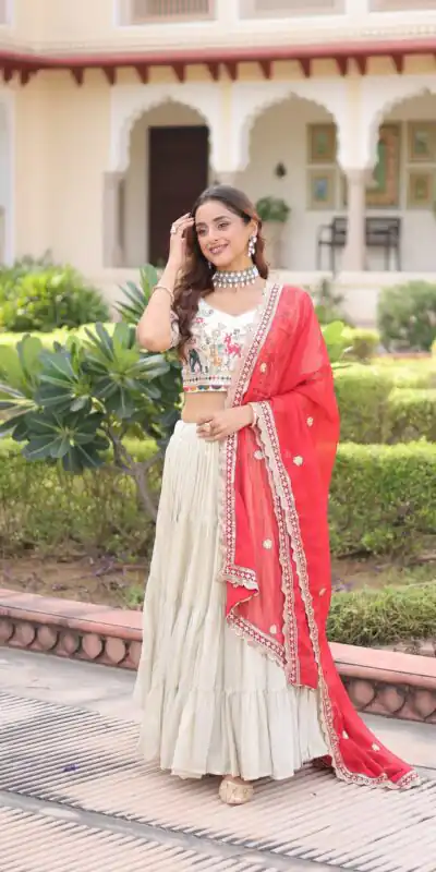 KA 5061 Red in Cosmos silk Embroidery Work & Zari Work Lehenga Choli . Get it for ₹2649. Delivery 4-6 Working Days. Shop now. | Bollywood Lehenga, Creative Lehenga, Designer Lehenga, Embroidered Lehenga, Lehenga, Party Wear Lehenga