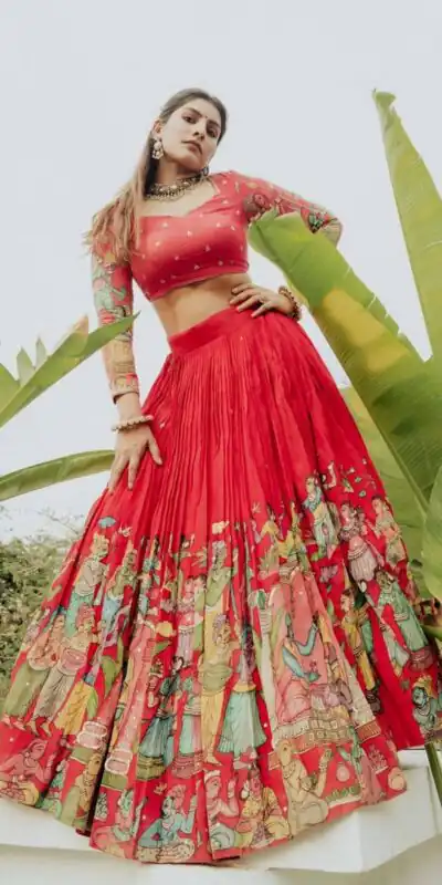 PC 535 Red in Cotton. Kalamkari Print Lehenga Choli Wedding, Party, Festive, Events, Now at just ₹2149. Delivery 4-6 Working Days. Shop now. | Bollywood Lehenga, Creative Lehenga, Designer Lehenga, Embroidered Lehenga, Lehenga, Party Wear Lehenga