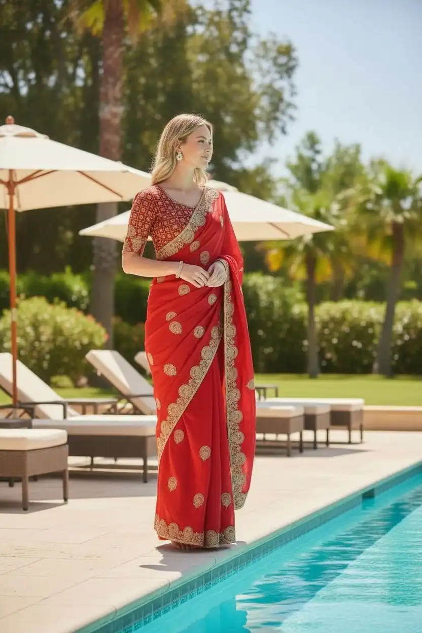 BT 442 Red in Fandy Satin Silk. Embroidery Work & Zari Work Saree Affordable Price ₹1999. Delivery 4-6 Working Days. Shop now. | Creative Sarees, Bollywood Sarees, Designer Sarees, Embroidered Sarees, Ethnic Saree, Modern Digital sarees, Party Wear Sarees, Sarees