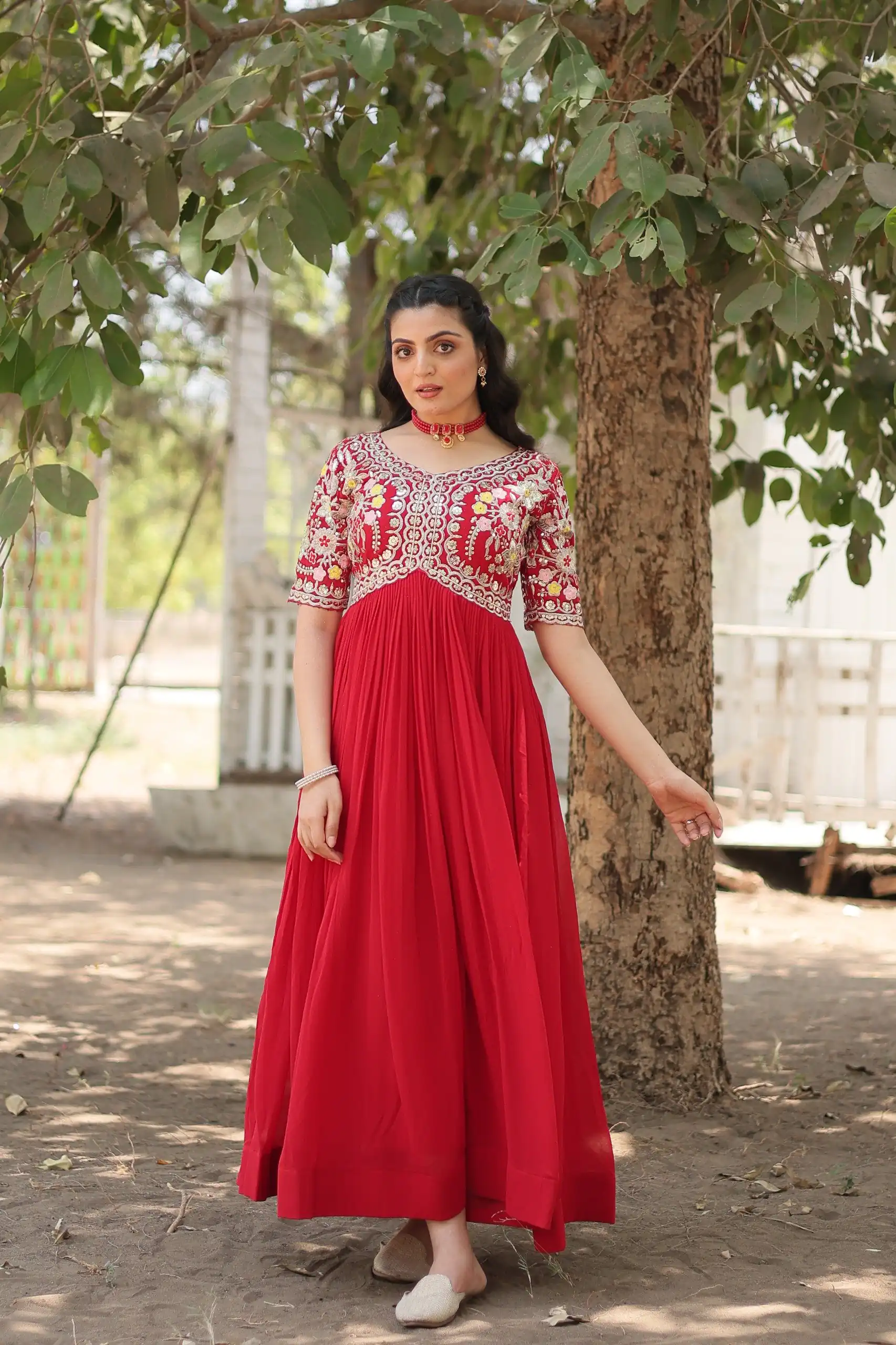 KA 1110 Red Faux Blooming Gown Perfect for Wedding, Party, Holi, Lohri, Baby Shower – . Introductory Price ₹1649. Delivery 4-6 Working Days. Shop no | Bollywood Gowns, Creative Gowns, Designer Gowns, Embroidered Gowns, Gowns, Party Wear Gowns