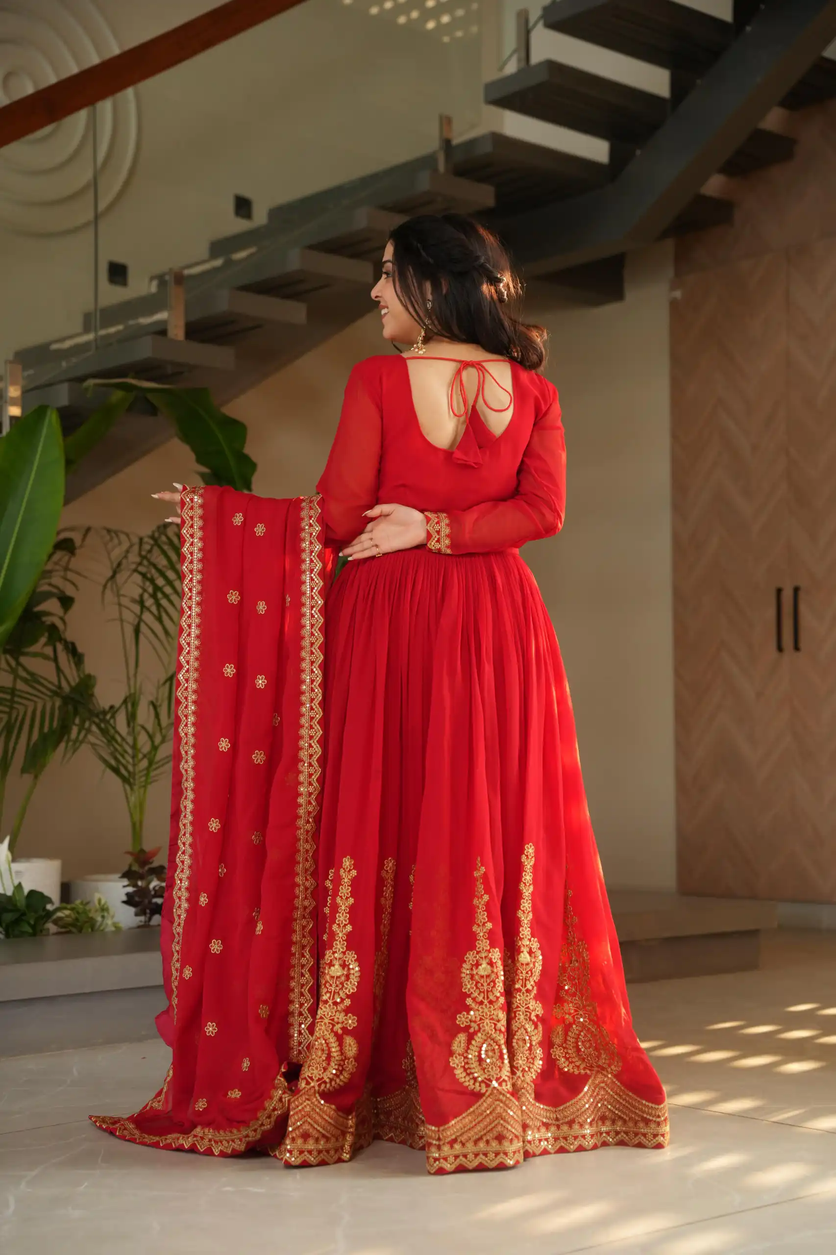 KA 1162 Red Faux Blooming Gown with Embroidery Work & Zari Work. Available at ₹2649 only. Delivery 4-6 Working Days. Shop now. | Bollywood Gowns, Creative Gowns, Designer Gowns, Embroidered Gowns, Gowns, Party Wear Gowns