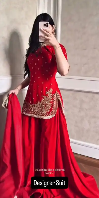 KD 1568 Red in Faux Georgette Embroidery Work & Lace Work Salwar Suit . Introductory Price ₹1999. Delivery 4-6 Working Days. Shop now. | Casual Suits, Jump Suits, Creative suits, Designer Suits, Palazzo Suits, Party Wear Suits, Patiala Suits, Salwar suit, Straight Suits