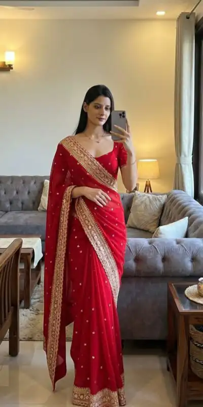 NC 5544 Red Color with Sequins & Embroidery Work Georgette Saree . Festive Deal ₹1949. Delivery 4-6 Working Days. Shop now. | Creative Sarees, Bollywood Sarees, Designer Sarees, Embroidered Sarees, Ethnic Saree, Modern Digital sarees, Party Wear Sarees, Sarees