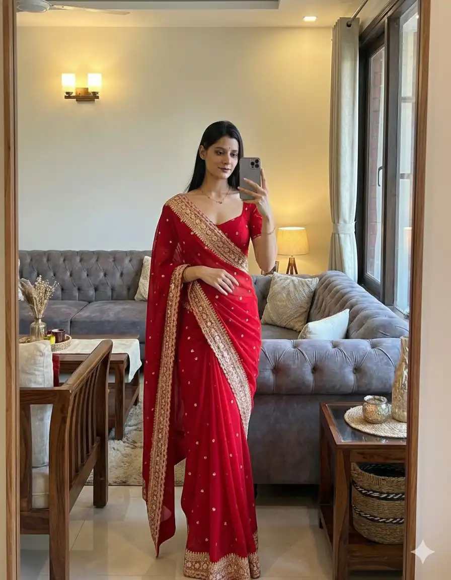 NC 5544 Red Color with Sequins & Embroidery Work Georgette Saree . Festive Deal ₹1949. Delivery 4-6 Working Days. Shop now. | Creative Sarees, Bollywood Sarees, Designer Sarees, Embroidered Sarees, Ethnic Saree, Modern Digital sarees, Party Wear Sarees, Sarees