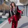 Red Ice Velvet Embroidery Zari Work Salwar Suit