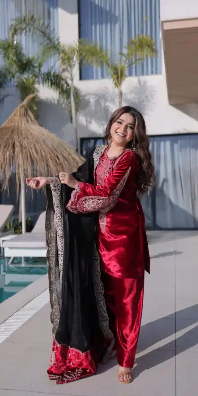 KA 1221 Red Ice Velvet Embroidery Zari Work Salwar Suit Embroidery Work & Zari Work Salwar Suit . Grab it for ₹3049. Delivery 4-6 Working Days. Shop now. | Casual Suits, Jump Suits, Tops & Bottoms, Track Suits, Trendy Wear, Creative suits, Designer Suits, Palazzo Suits, Party Wear Suits, Patiala Suits, Salwar suit, Straight Suits