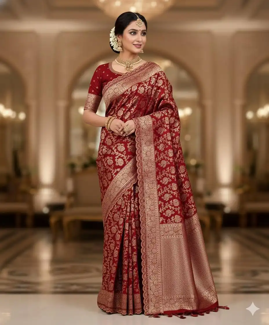 MS 451 Red Litchi Silk Saree with Embroidery Work & Lace Work. Available at ₹1399 only. Delivery 4-6 Working Days. Shop now. | Creative Sarees, Embroidered Sarees, Bollywood Sarees, Designer Sarees, Ethnic Saree, Modern Digital sarees, Party Wear Sarees, Sarees