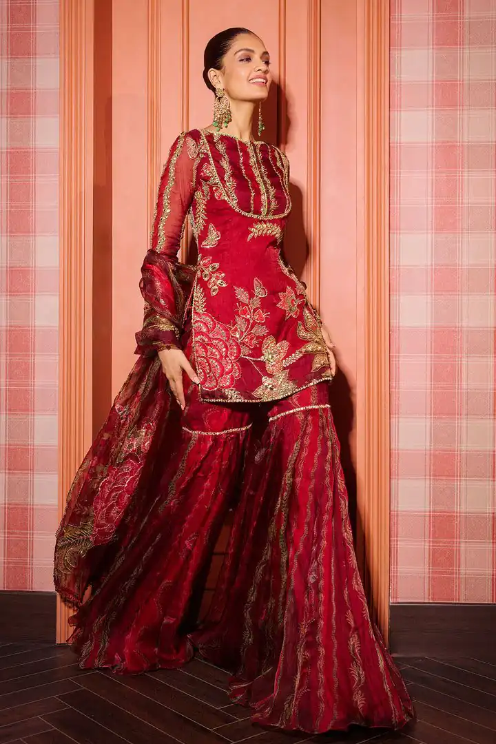BD 1826 Red Tabby Silk Salwar Suit with Mirror Work & Sequins Work. Available at ₹2449 only. Delivery 4-6 Working Days. Shop now. | Casual Suits, Jump Suits, Creative suits, Designer Suits, Palazzo Suits, Party Wear Suits, Patiala Suits, Salwar suit, Straight Suits