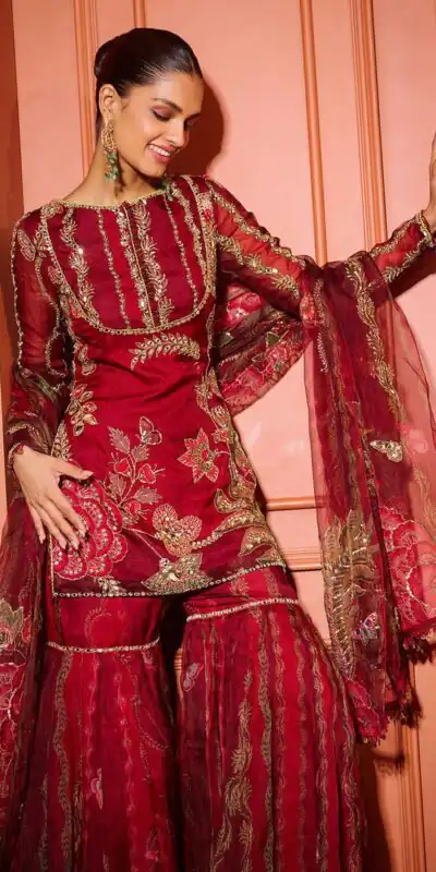 BD 1826 Red Tabby Silk Salwar Suit with Mirror Work & Sequins Work. Available at ₹2449 only. Delivery 4-6 Working Days. Shop now. | Casual Suits, Jump Suits, Creative suits, Designer Suits, Palazzo Suits, Party Wear Suits, Patiala Suits, Salwar suit, Straight Suits