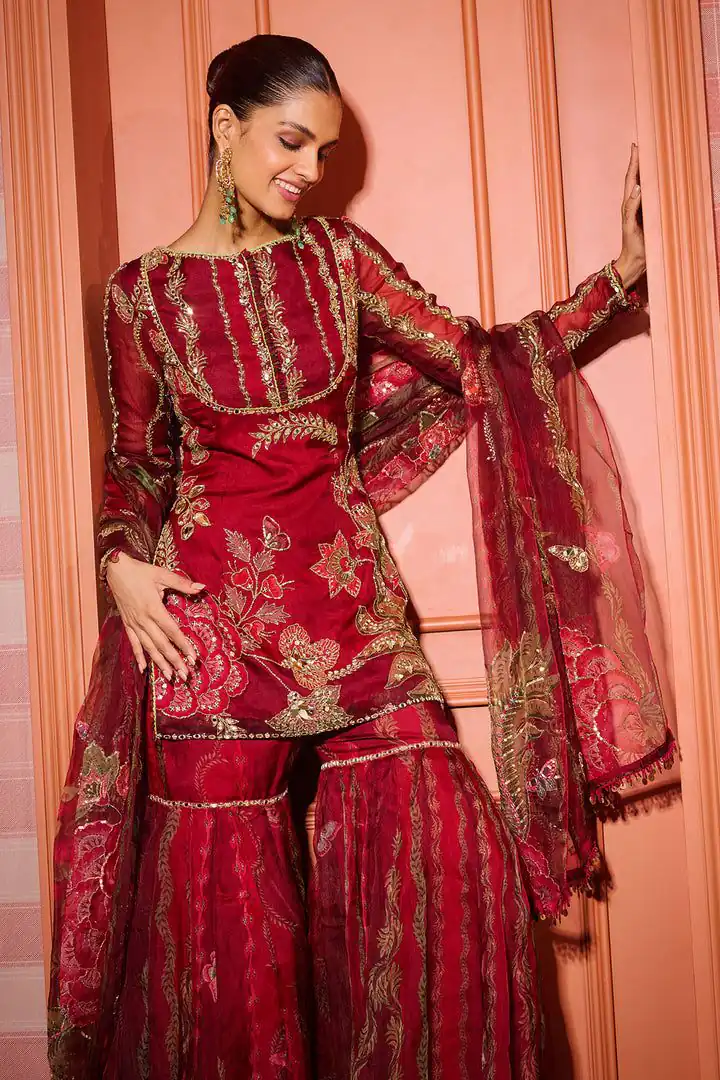 BD 1826 Red Tabby Silk Salwar Suit with Mirror Work & Sequins Work. Available at ₹2449 only. Delivery 4-6 Working Days. Shop now. | Casual Suits, Jump Suits, Creative suits, Designer Suits, Palazzo Suits, Party Wear Suits, Patiala Suits, Salwar suit, Straight Suits