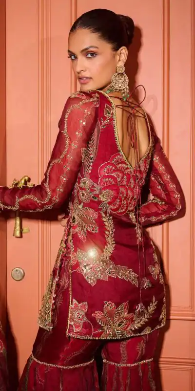 BD 1826 Red Tabby Silk Salwar Suit with Mirror Work & Sequins Work. Available at ₹2449 only. Delivery 4-6 Working Days. Shop now. | Casual Suits, Jump Suits, Creative suits, Designer Suits, Palazzo Suits, Party Wear Suits, Patiala Suits, Salwar suit, Straight Suits