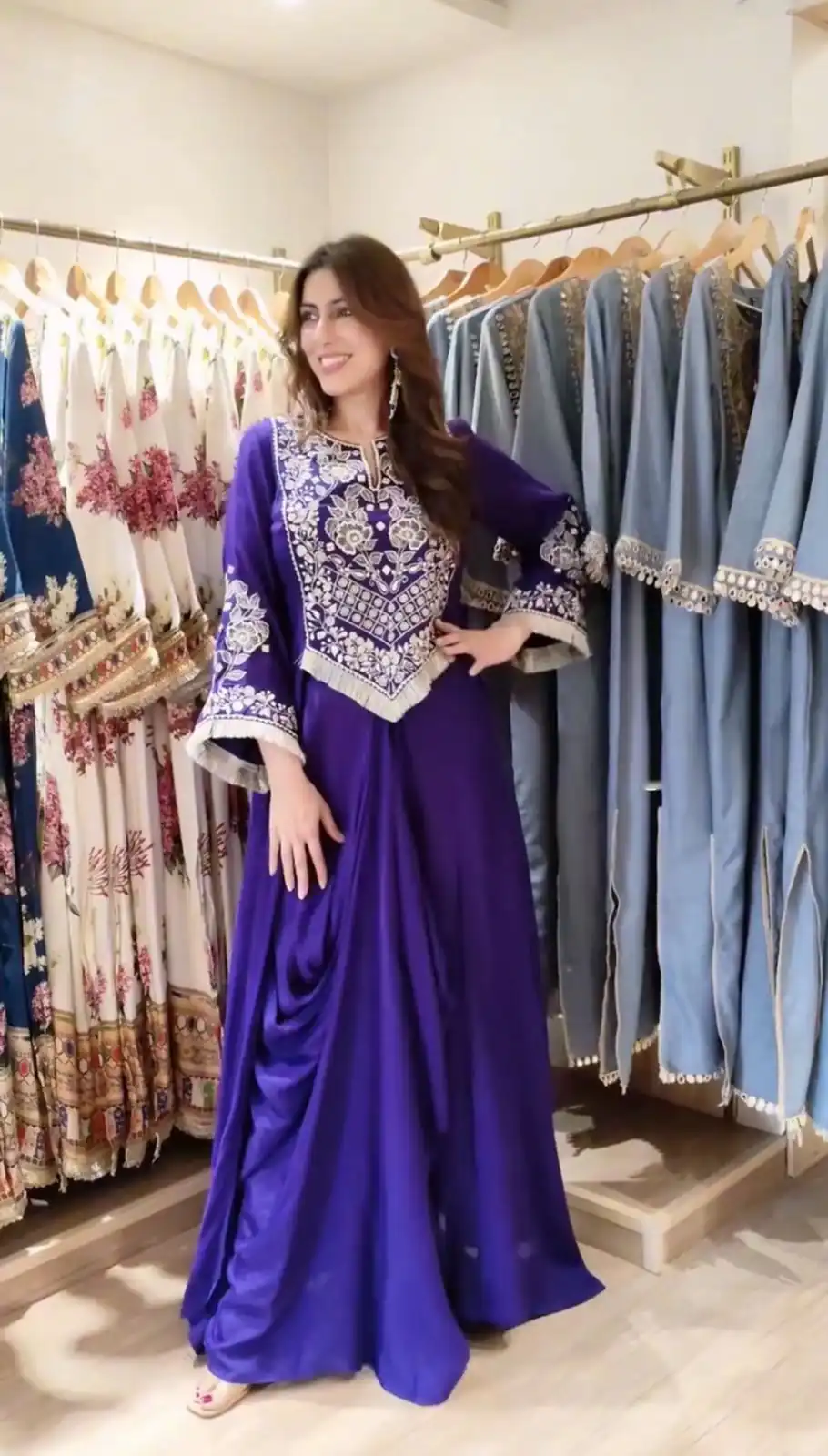 BE 441 Royal Purple Color French Crape Dhoti Suit with Embroidery Work. Get it for ₹1749. Delivery 4-6 Working Days. Shop now. | Casual Suits, Jump Suits, Creative suits, Designer Suits, Palazzo Suits, Party Wear Suits, Patiala Suits, Salwar suit, Straight Suits